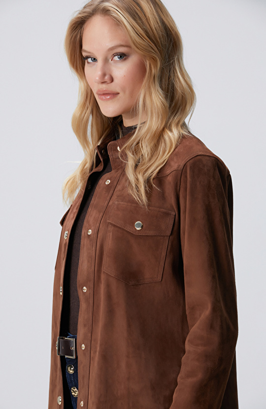 Kahverengi Süet Deri Gömlek
