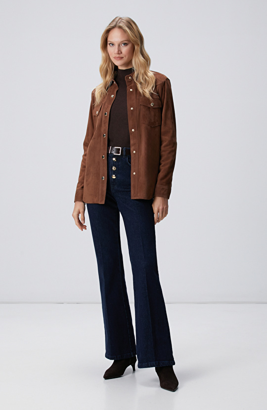 Kahverengi Süet Deri Gömlek