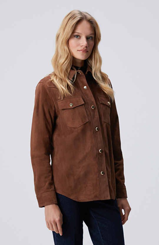 Kahverengi Süet Deri Gömlek
