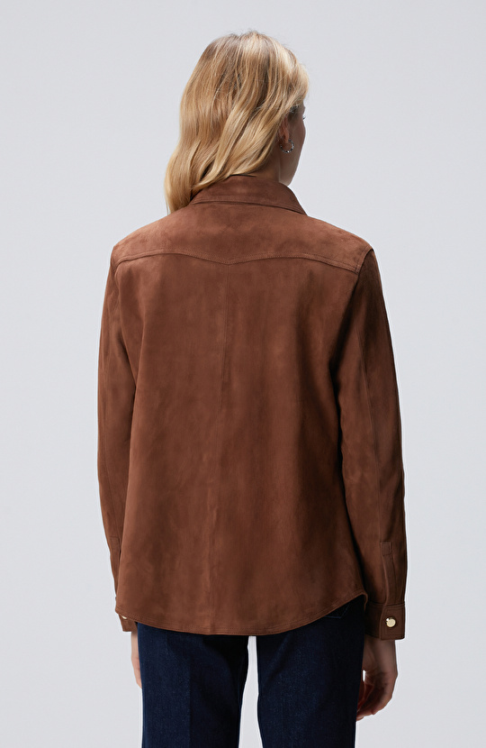 Kahverengi Süet Deri Gömlek