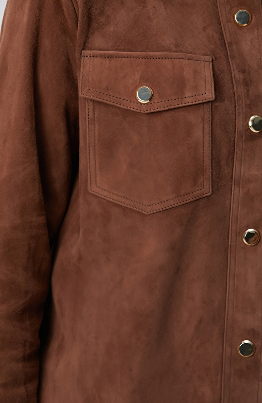 Kahverengi Süet Deri Gömlek