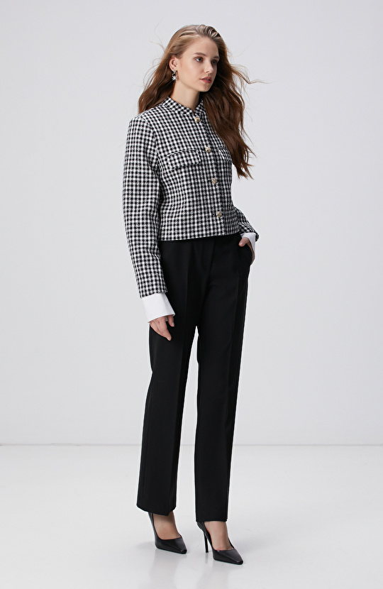 Siyah Beyaz Kazayağı Desenli Ceket