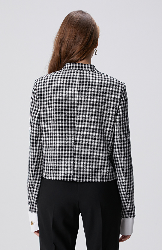 Siyah Beyaz Kazayağı Desenli Ceket