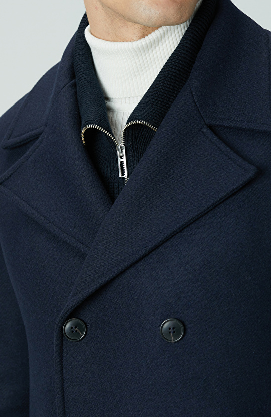 Lacivert Kruvaze Yaka Diyagonal Kaban