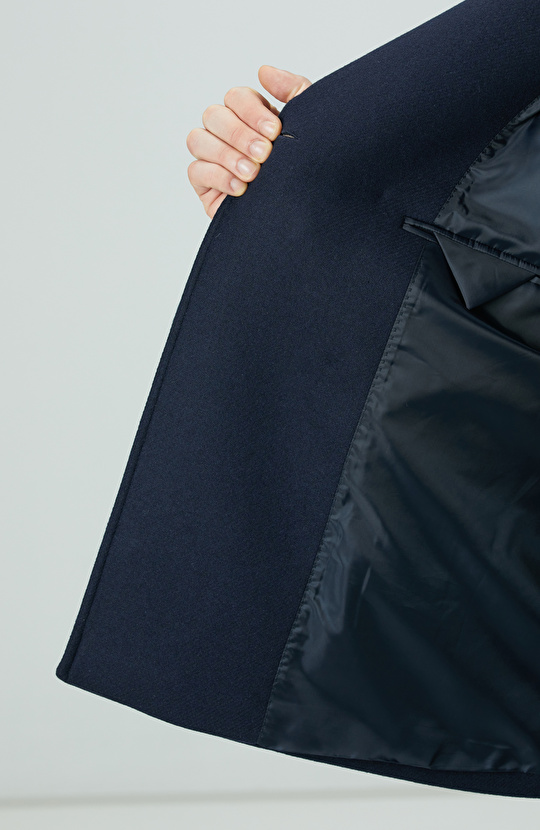 Lacivert Kruvaze Yaka Diyagonal Kaban