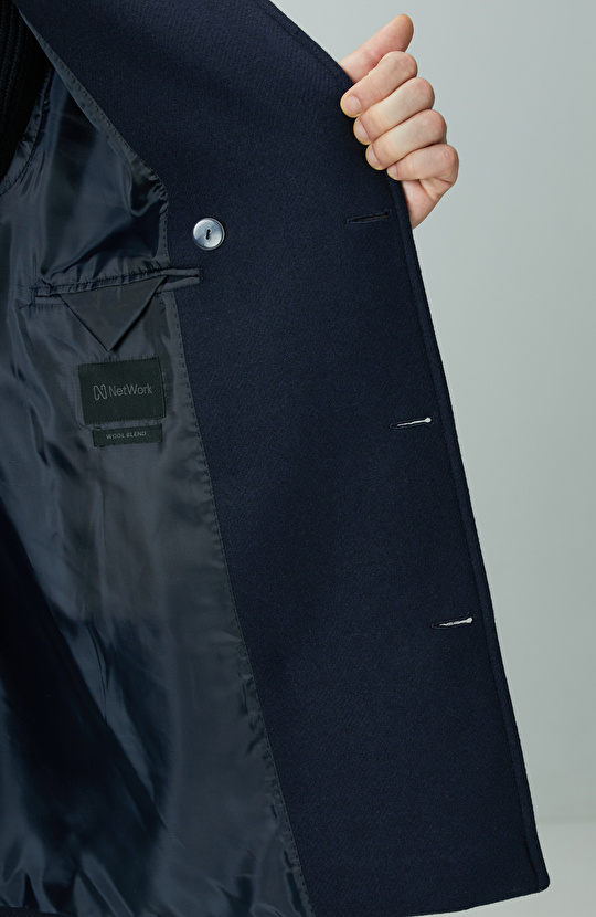 Lacivert Kruvaze Yaka Diyagonal Kaban