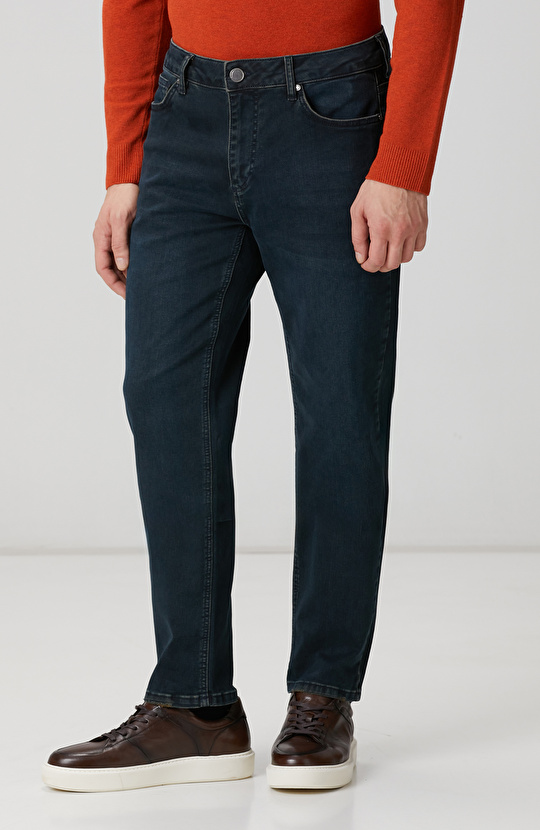 Lacivert Yıkamalı Denim Pantolon