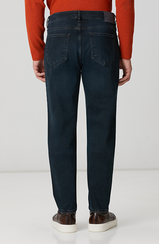 Lacivert Yıkamalı Denim Pantolon