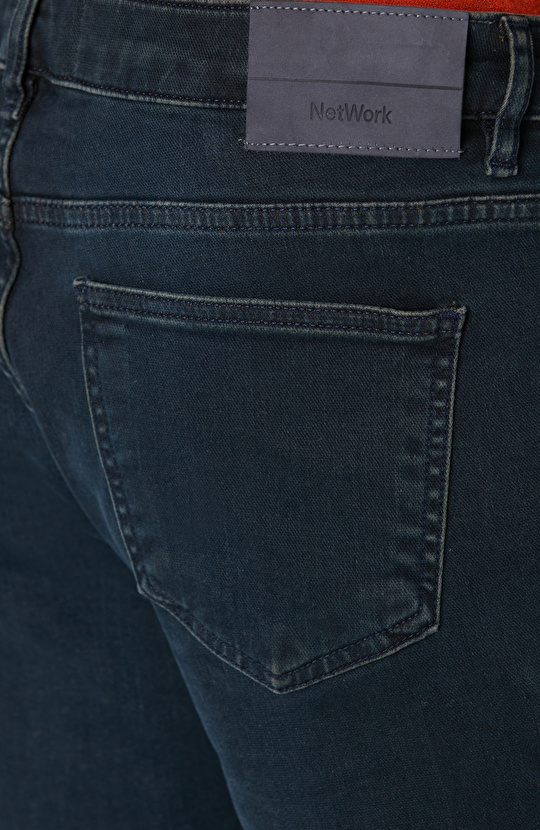 Lacivert Yıkamalı Denim Pantolon