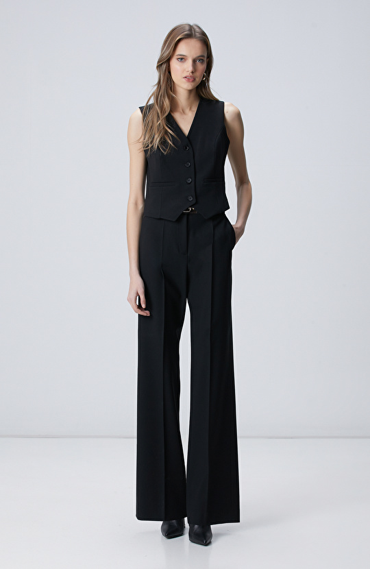 Siyah Yün Karışımlı Pantolon