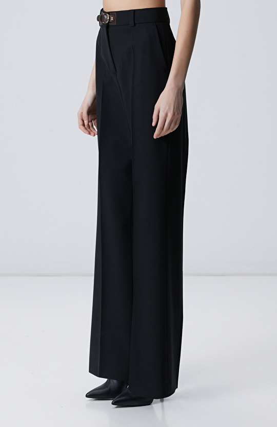 Siyah Yün Karışımlı Pantolon