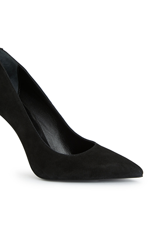 Siyah Kadın Süet Deri Topuklu Ayakkabı