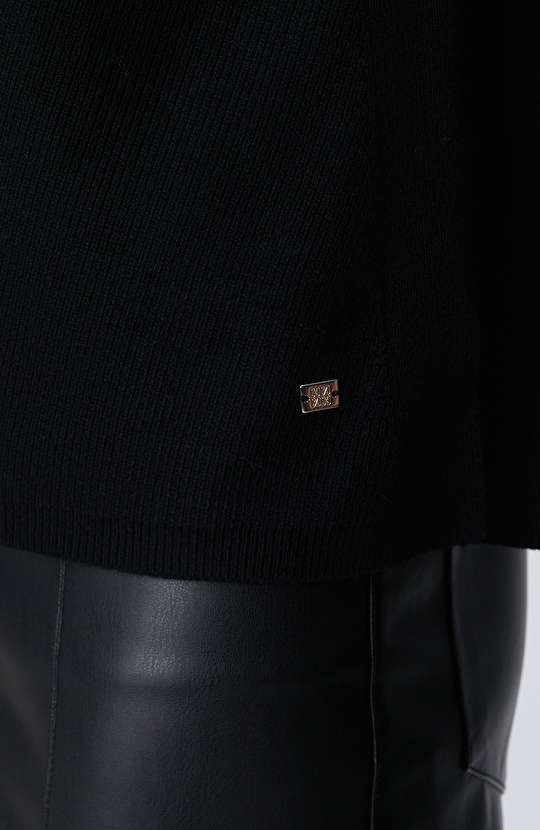 Siyah Verev Desen Örgü Kapüşonlu Kolsuz Kazak