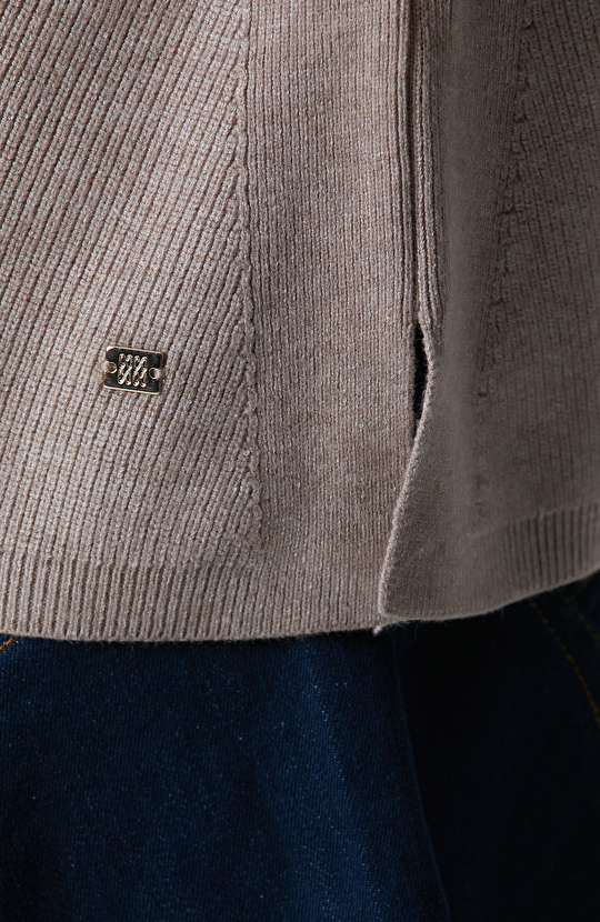 Vizon Verev Desen Örgü Kapüşonlu Kolsuz Kazak