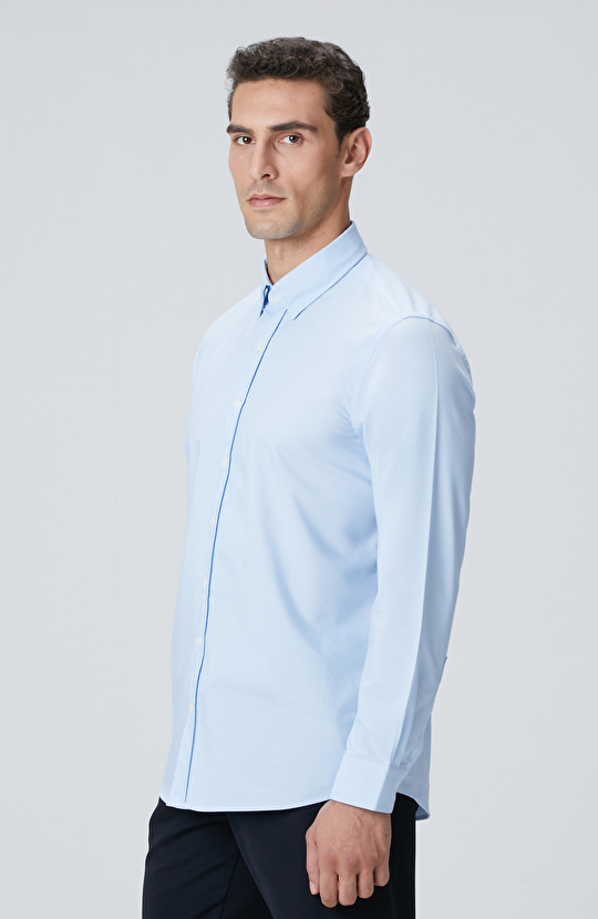 Açık Mavi Slim Fit Lycralı Cotton Petek Desen Gömlek