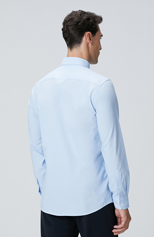 Açık Mavi Slim Fit Lycralı Cotton Petek Desen Gömlek