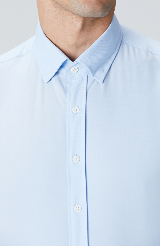 Açık Mavi Slim Fit Lycralı Cotton Petek Desen Gömlek