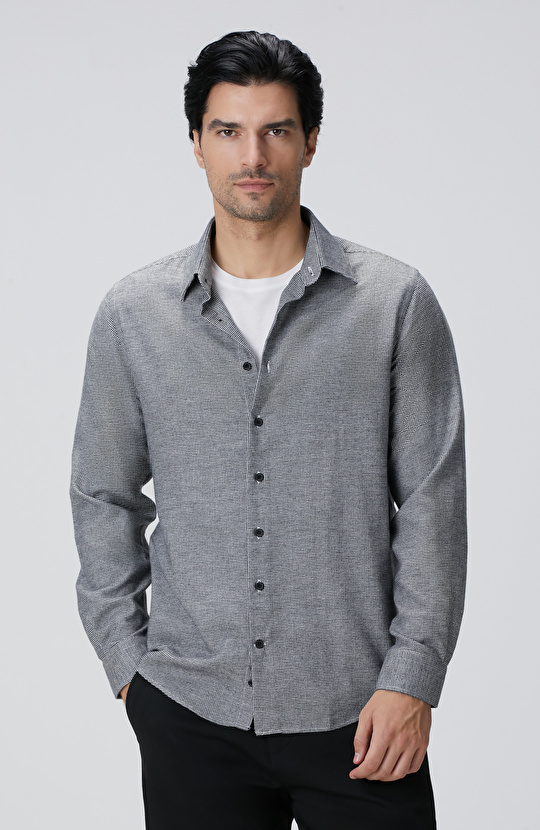 Siyah Beyaz Kaz Ayağı Desenli Gömlek