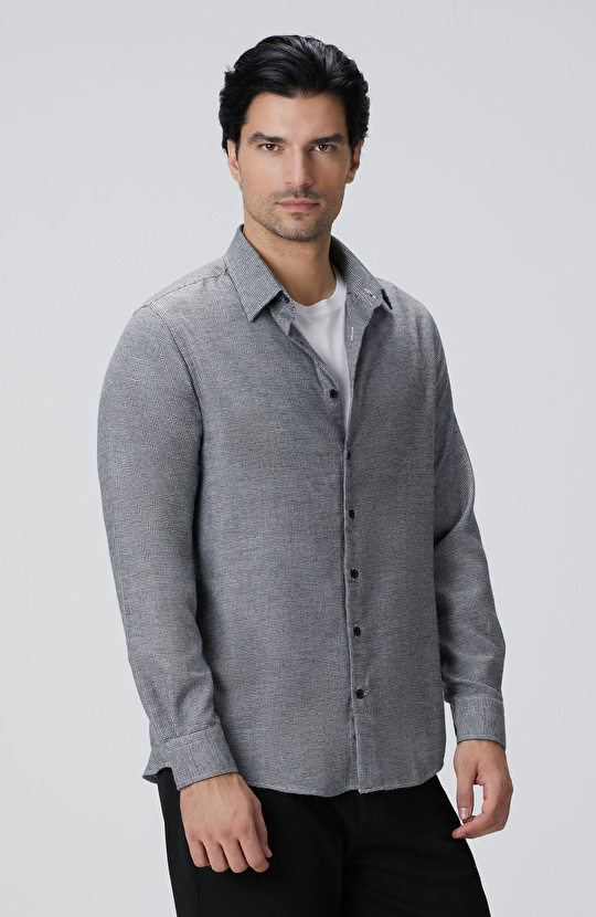 Siyah Beyaz Kaz Ayağı Desenli Gömlek