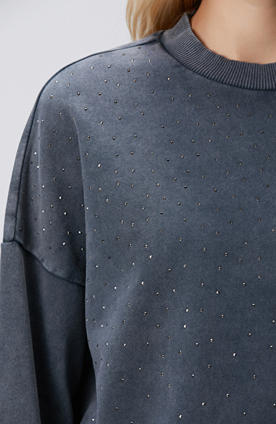 Antrasit Taşlı Sweatshirt