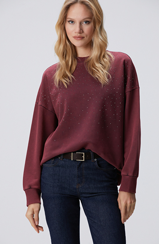 Bordo Taşlı Sweatshirt Bordo Taşlı Sweatshirt