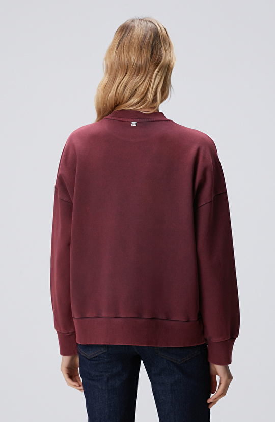 Bordo Taşlı Sweatshirt