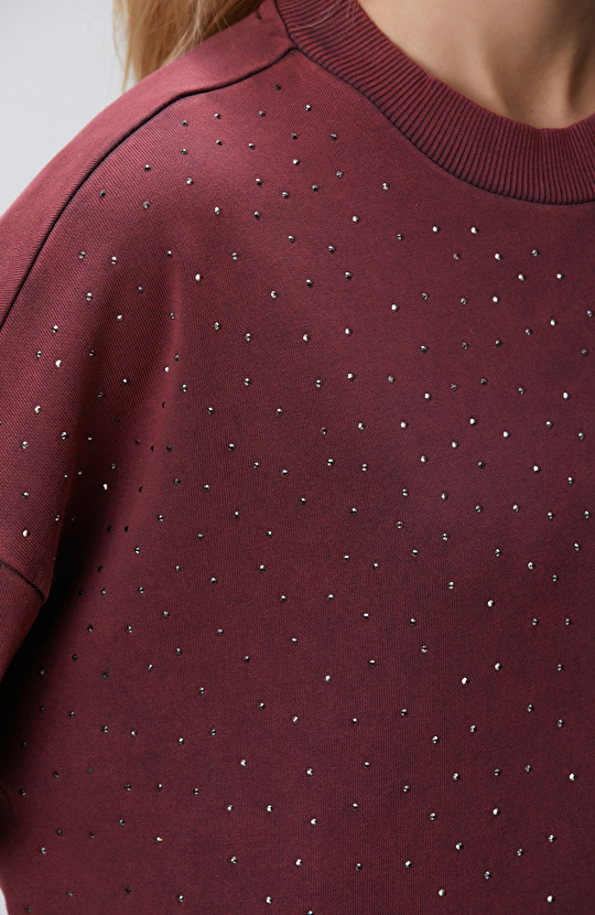Bordo Taşlı Sweatshirt