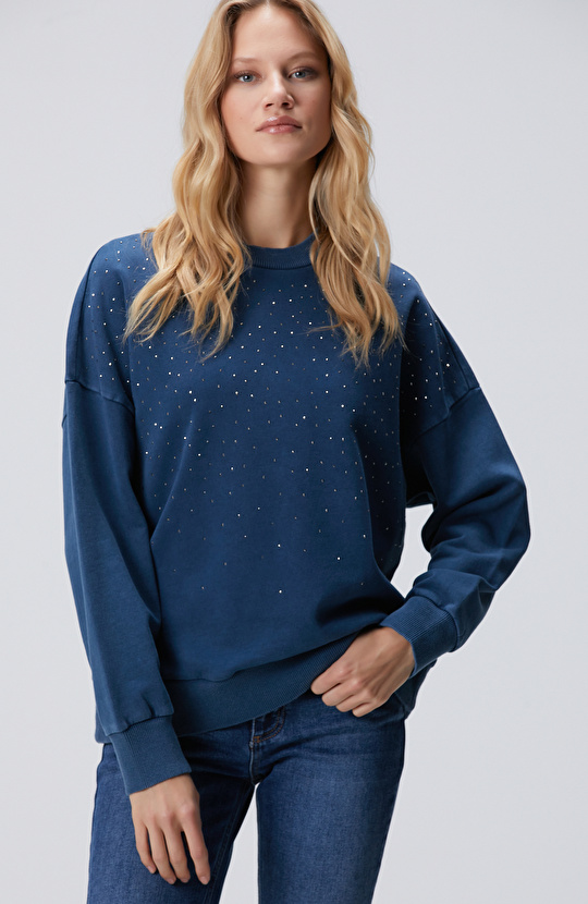İndigo Taşlı Sweatshirt İndigo Taşlı Sweatshirt