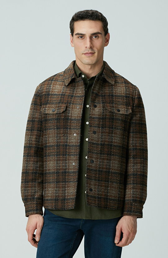 Kahverengi Yün Karışımlı Mont