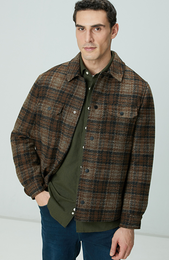 Kahverengi Yün Karışımlı Mont