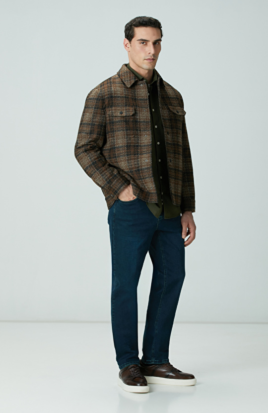 Kahverengi Yün Karışımlı Mont