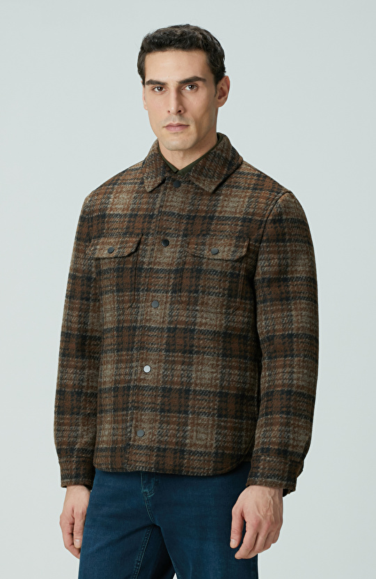 Kahverengi Yün Karışımlı Mont