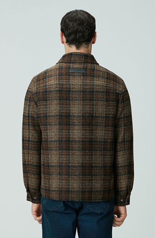 Kahverengi Yün Karışımlı Mont