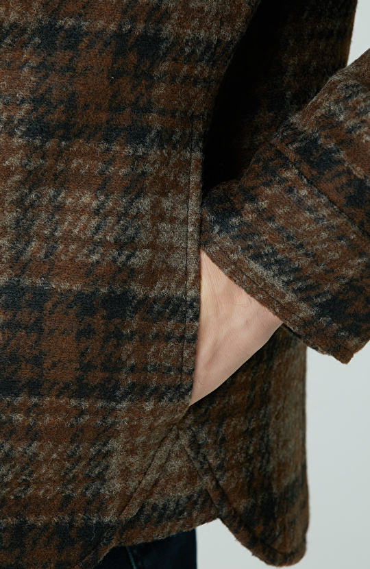 Kahverengi Yün Karışımlı Mont