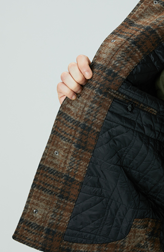 Kahverengi Yün Karışımlı Mont