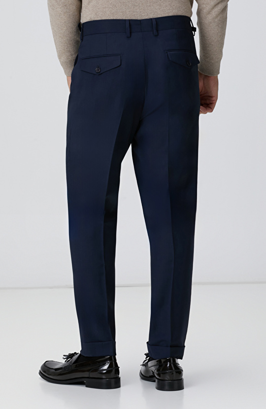 Lacivert Keten Karışımlı Pantolon