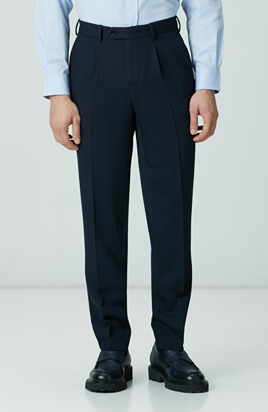 Lacivert Yün Karışımlı Pantolon