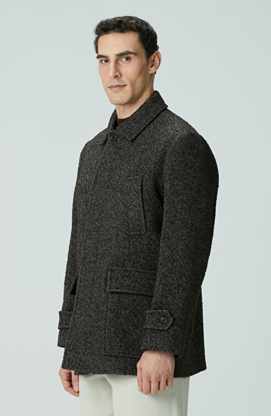 Kahverengi Yün Karışımlı Kaban