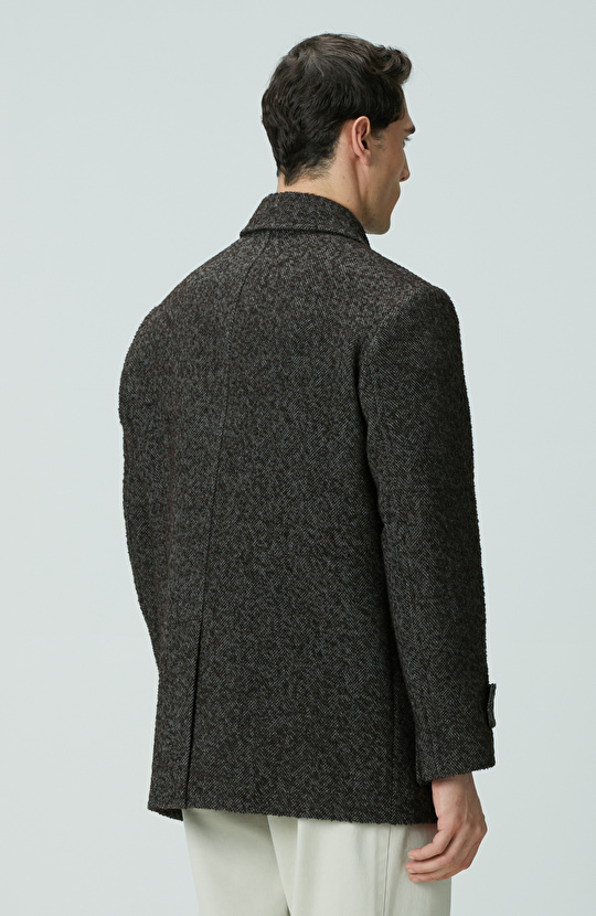 Kahverengi Yün Karışımlı Kaban