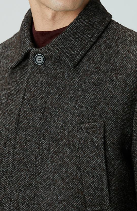 Kahverengi Yün Karışımlı Kaban