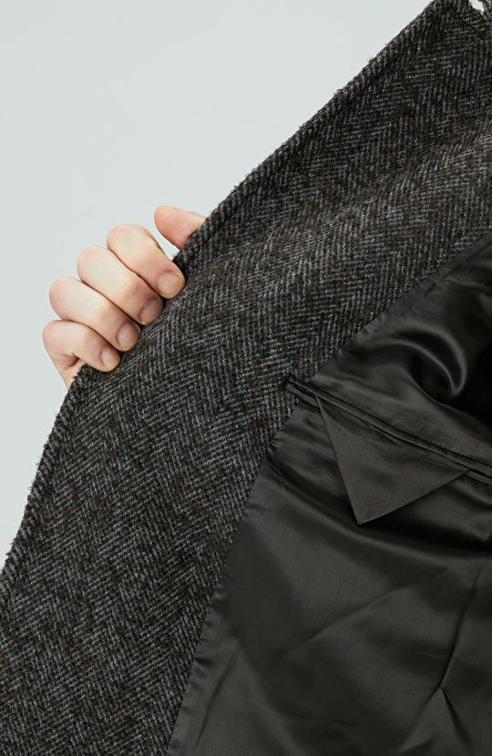 Kahverengi Yün Karışımlı Kaban