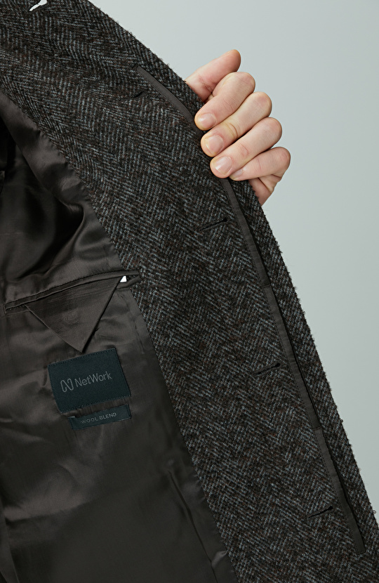 Kahverengi Yün Karışımlı Kaban