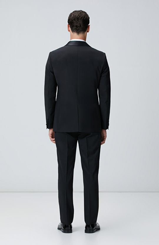 Siyah Yün Karışımlı Şal Yaka Smokin Takım Elbise
