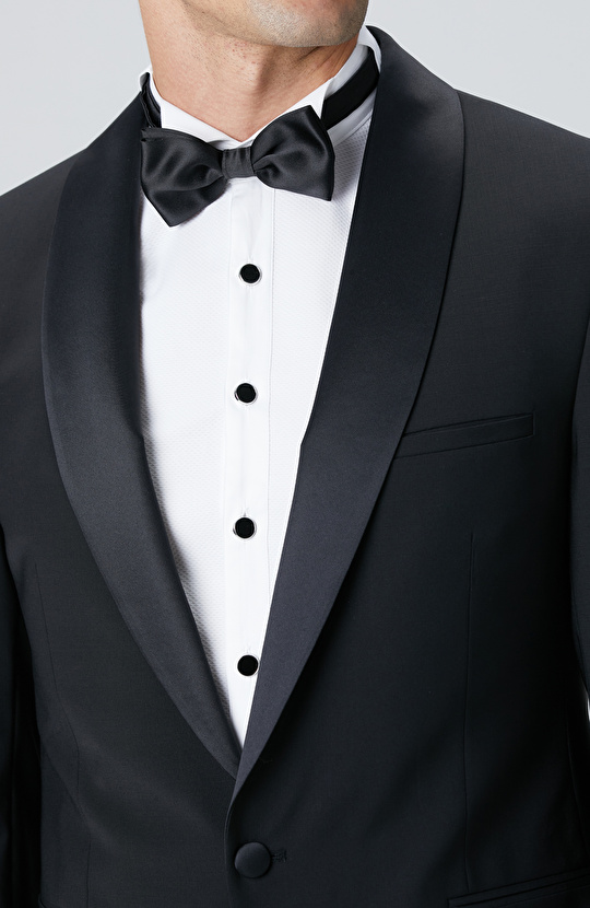 Siyah Yün Karışımlı Şal Yaka Smokin Takım Elbise