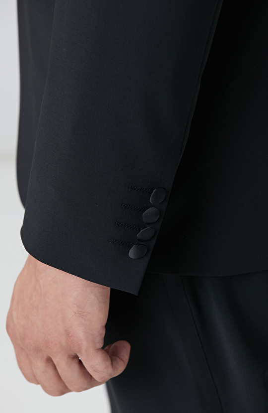 Siyah Yün Karışımlı Şal Yaka Smokin Takım Elbise