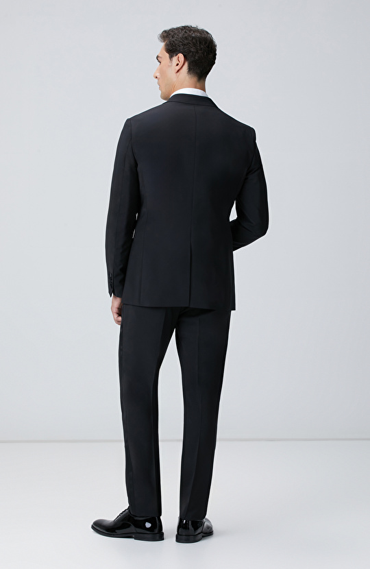 Siyah Yün Karışımlı Smokin Takım Elbise