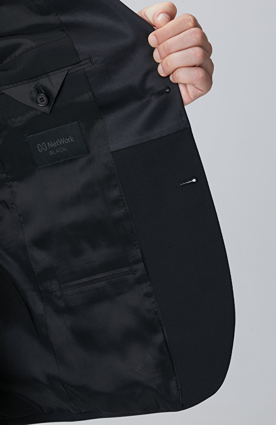 Siyah Yün Karışımlı Smokin Takım Elbise