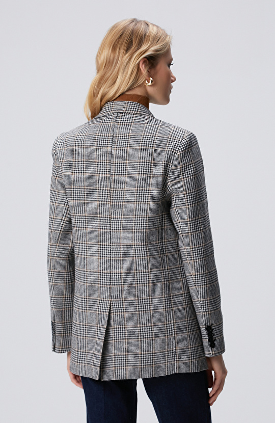 Siyah Kırık Beyaz Yün Karışımlı Ceket