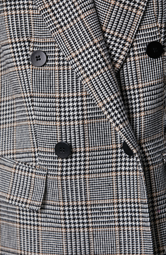 Siyah Kırık Beyaz Yün Karışımlı Ceket