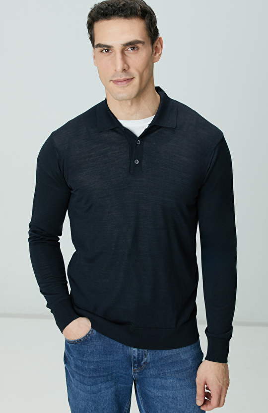 Limited Lacivert Yün Karışımlı Triko Kazak